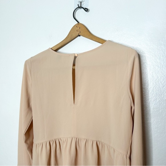 ASOS Design Lightweight Long Bell Sleeve Peplum Blouse Neutral Nude Beige 4 - Picture 6 of 8